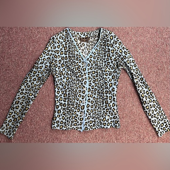 Fendi Leopard Print Cardigan with Light Blue Trim - Picture 3 of 7